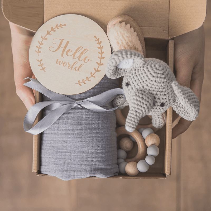 Wooden Rattles Cotton Blanket Baby Gift Set